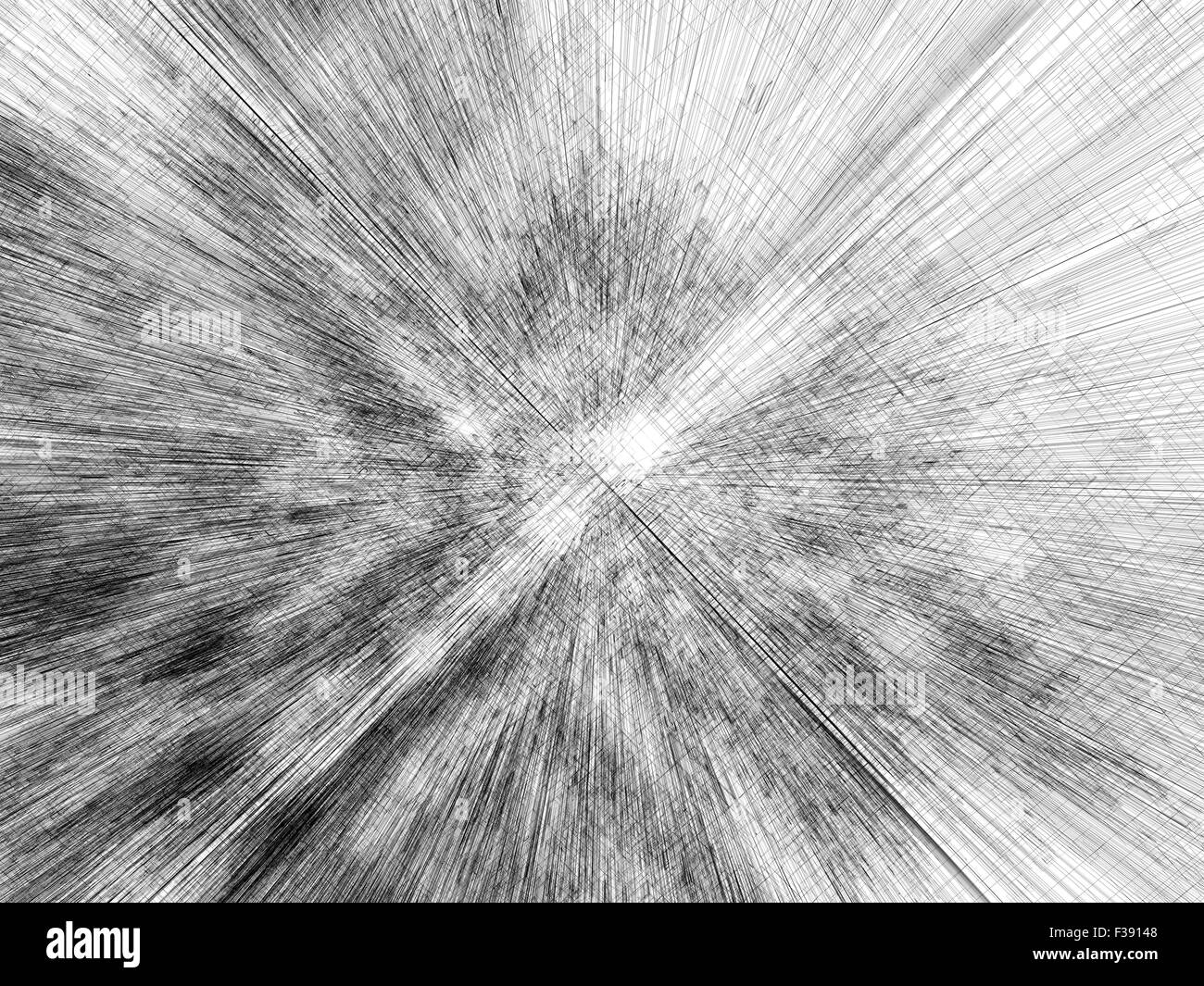 Abstract chaotic futuristic structure perspective, digital 3d illustration, black wire-frame lines over white background Stock Photo