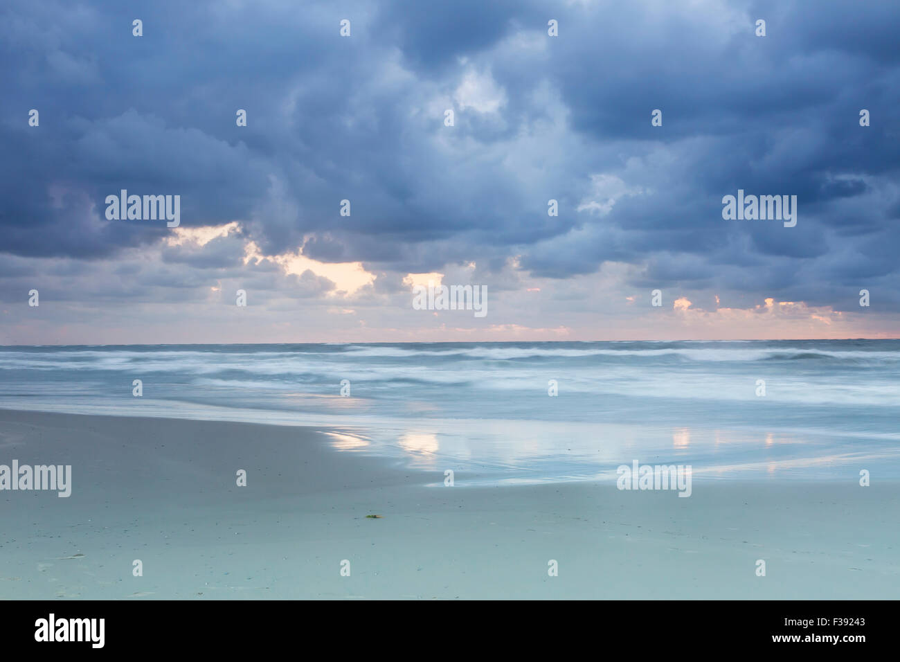 Beach and ocean in cloudy atmosphere, Texel, West Frisian Islands, Province of North Holland, Holland, The Netherlands Stock Photo