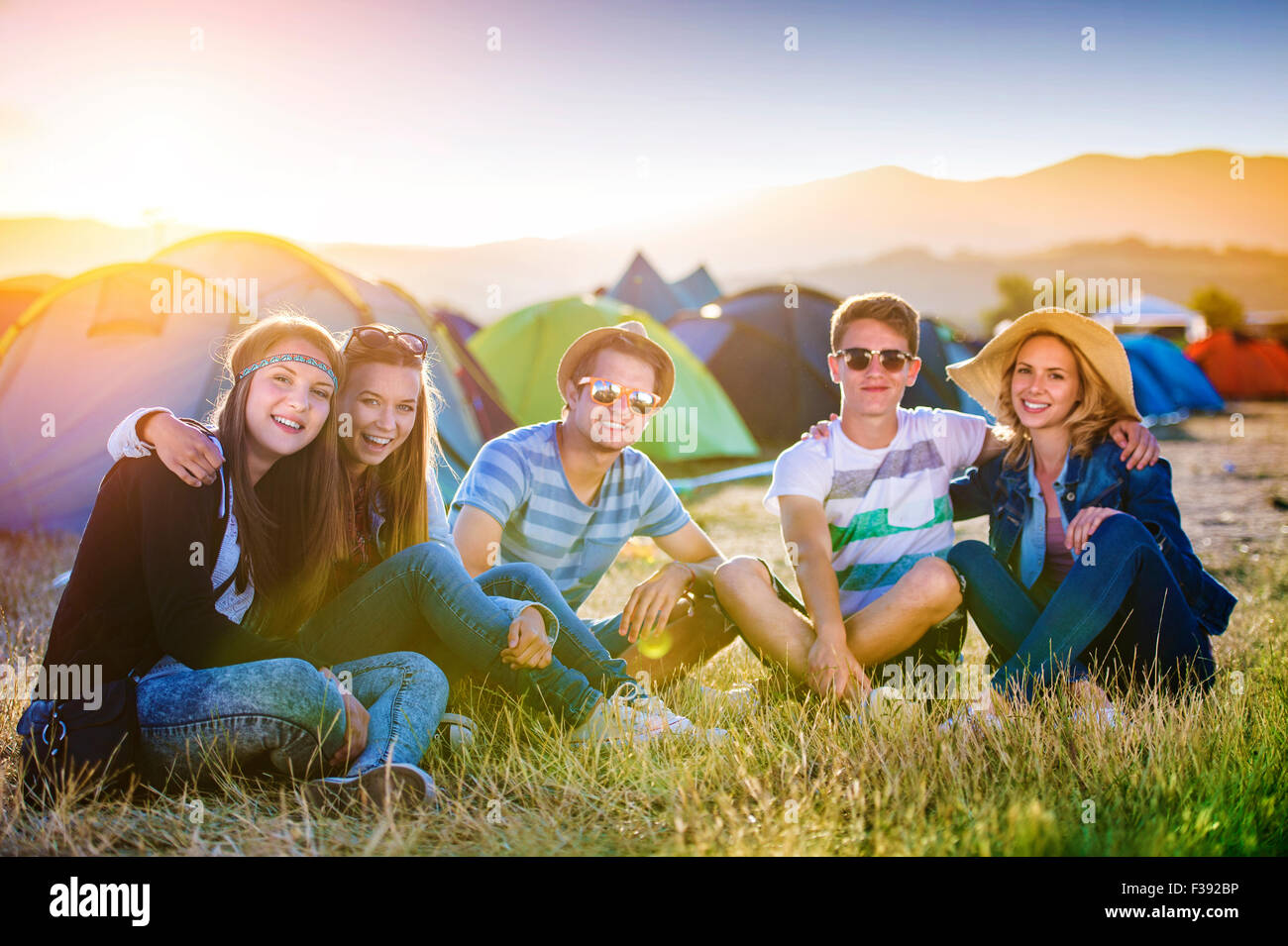 Beautiful teens at summer festival Stock Photo
