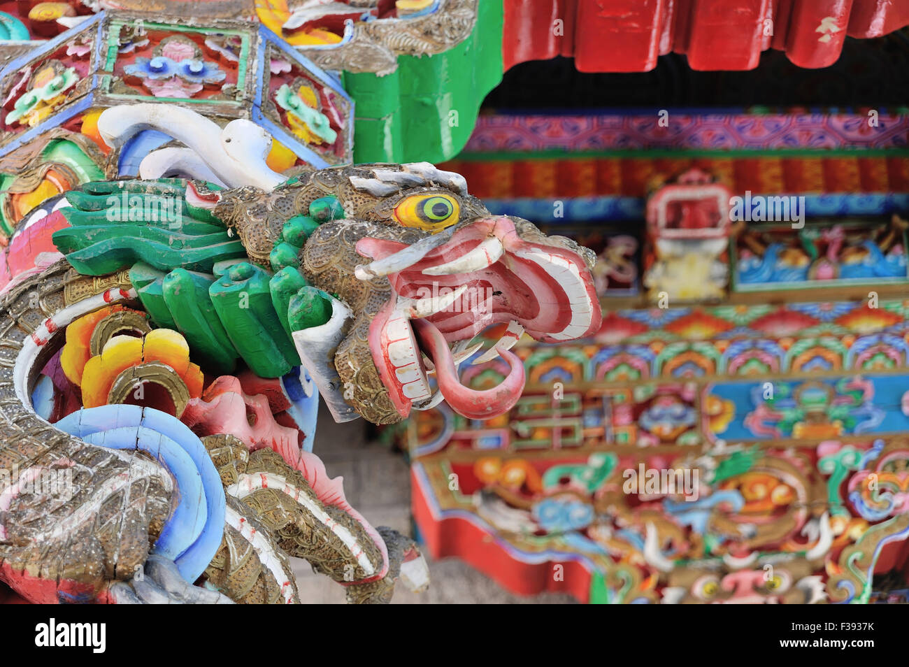 Colorful Dragon in Temple at China Stock Photo