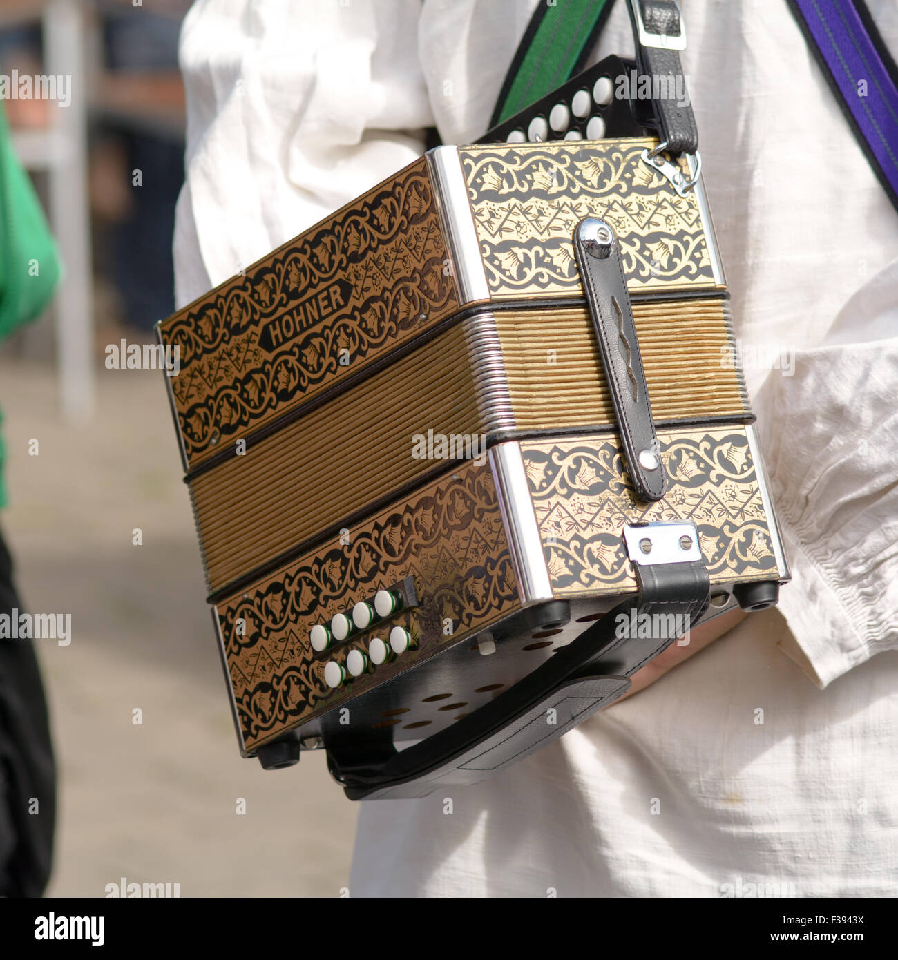 Accordion musical instrument used by Morris Dancer group in Bedford