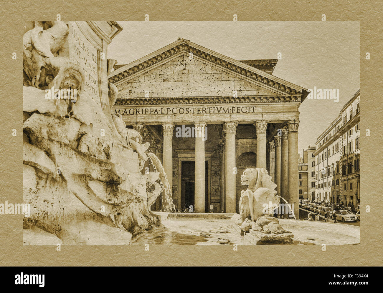 The Pantheon is since 609 ad, an Catholic Church. The fountain was created by Giacomo della Porta in 1575, Rome, Italy, Europe Stock Photo