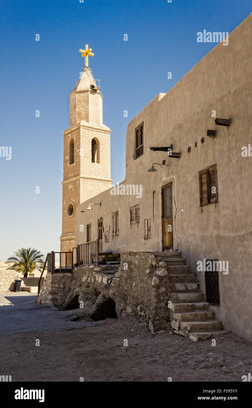 Tower and building in ancient cloister in Egypt, Africa. Stock Photo