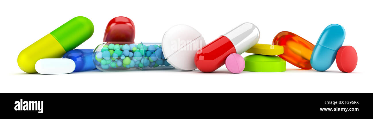 Collection of colorful pills Stock Photo