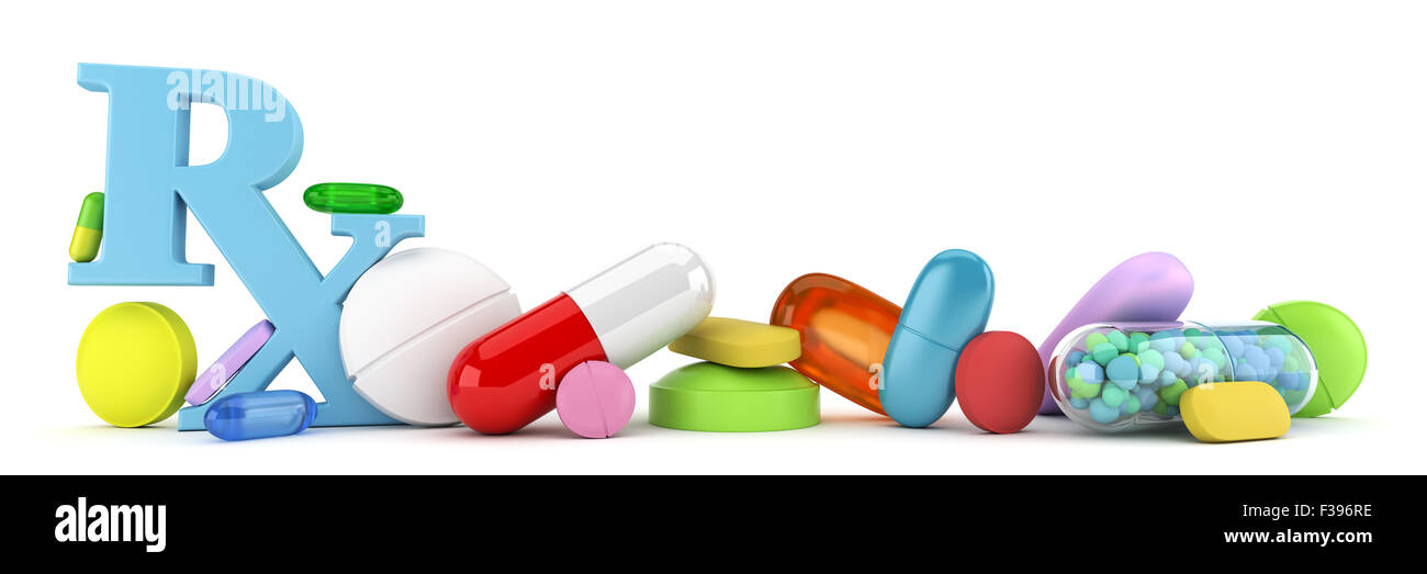 Variety of colorful prescription drugs Stock Photo