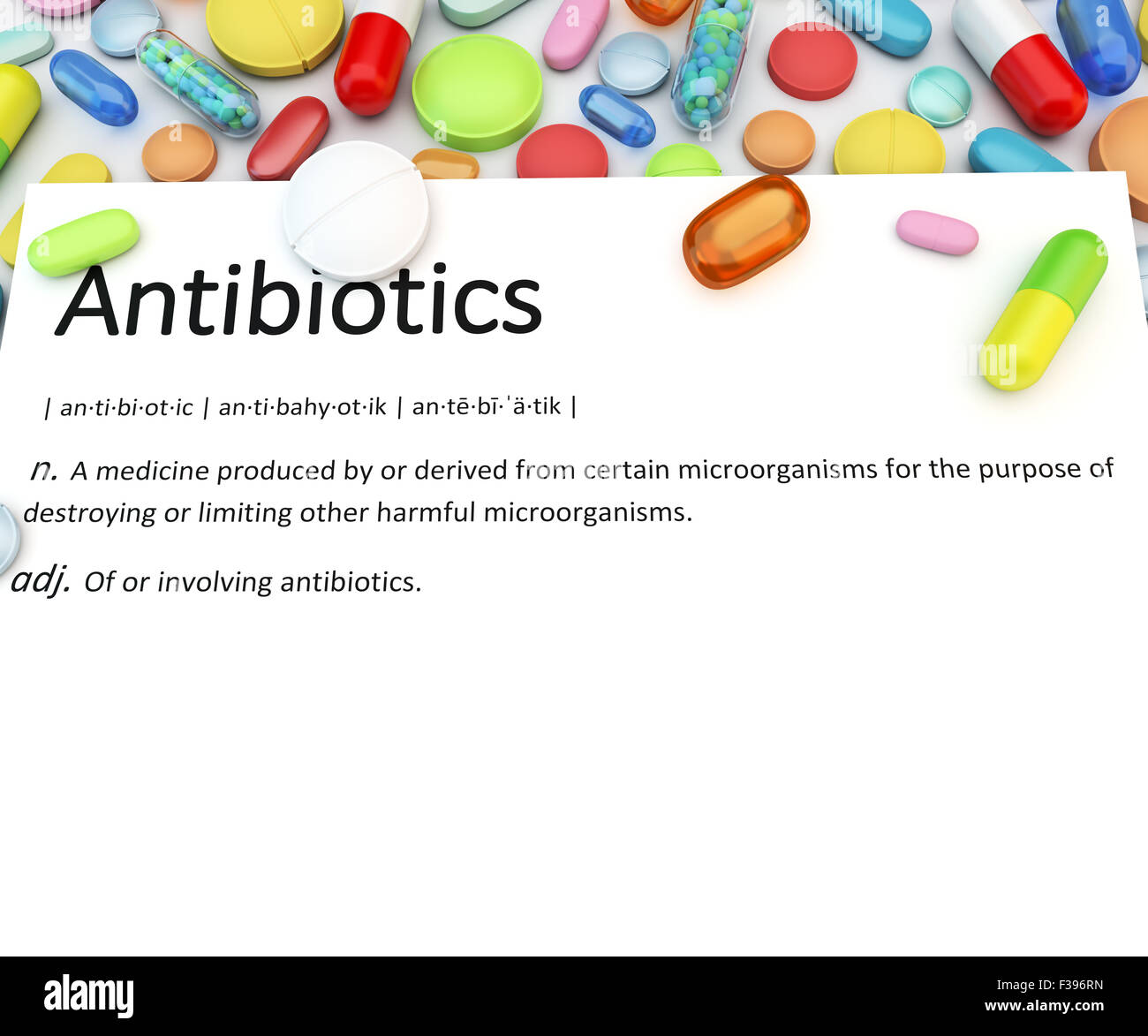 Variety of colorful prescription drugs - Antibiotics Stock Photo