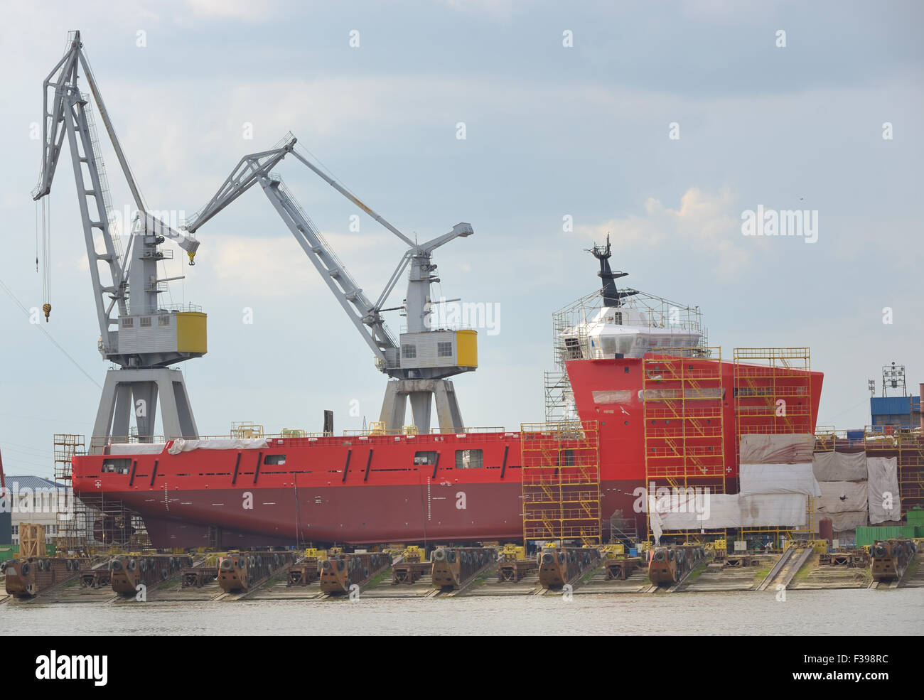 ship under construction  in the dry dock Stock Photo