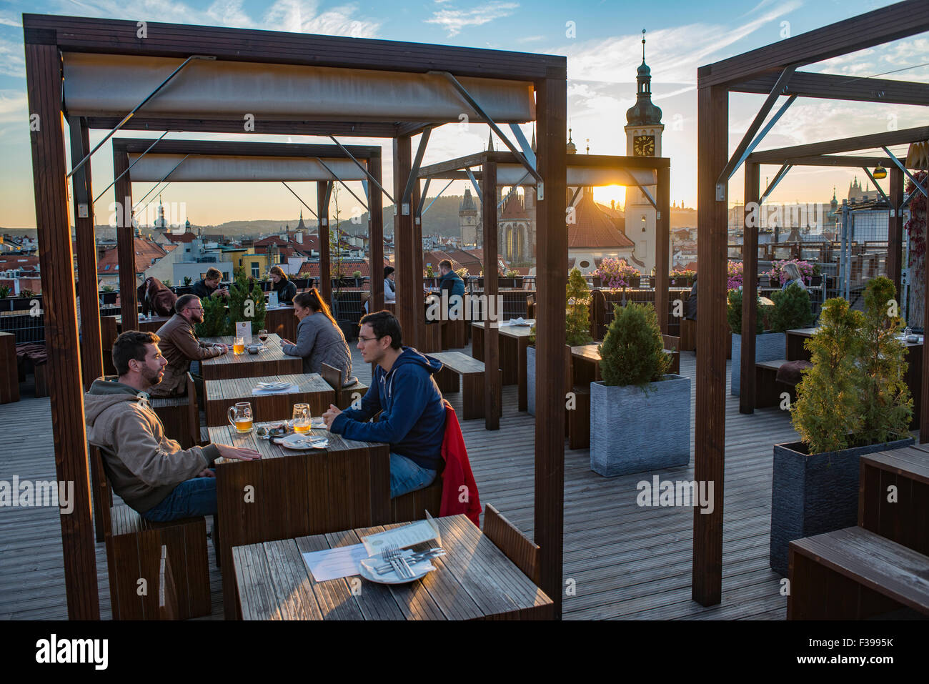 T-ANKER restaurant on the roof OD Kotva with absolutely stunning views the town of Prague, Czech Republic Stock Photo - Alamy