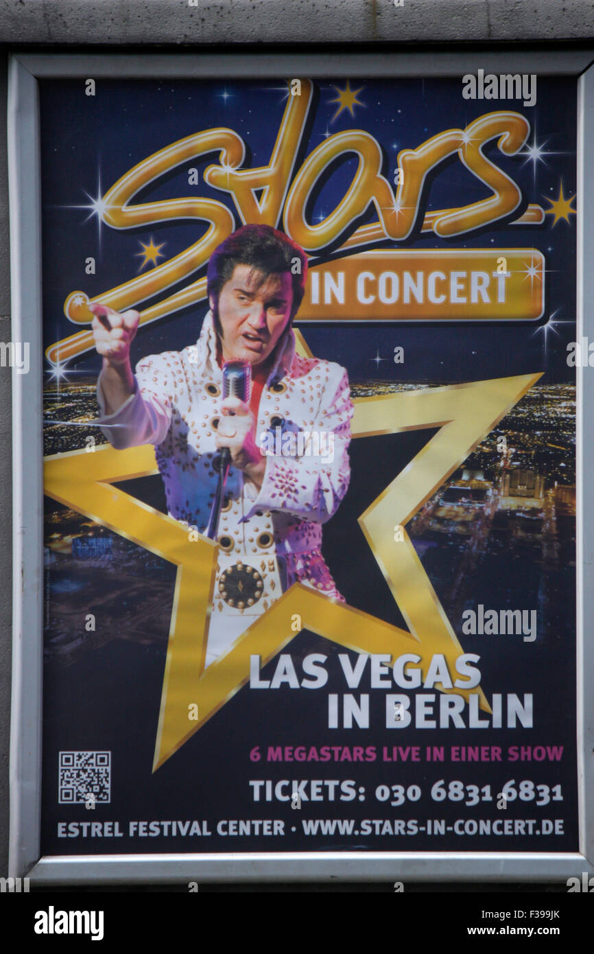 Werbeplakat fuer einen Auftritt mit einem Elvis Presley-Double, Berlin. Stock Photo