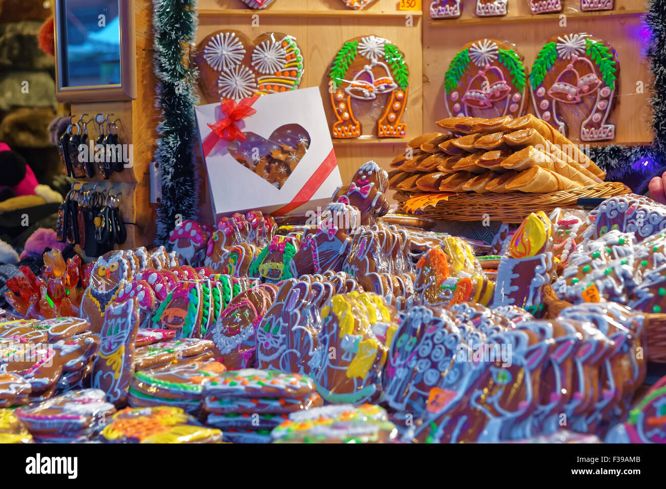 Old Riga Christmas market and traditional gingerbread cookies for sale