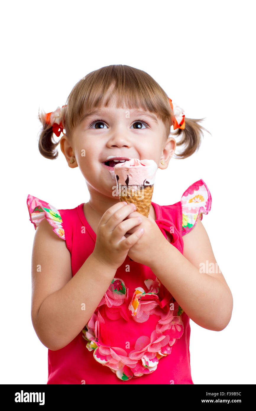 little child girl with ice cream isolated Stock Photo