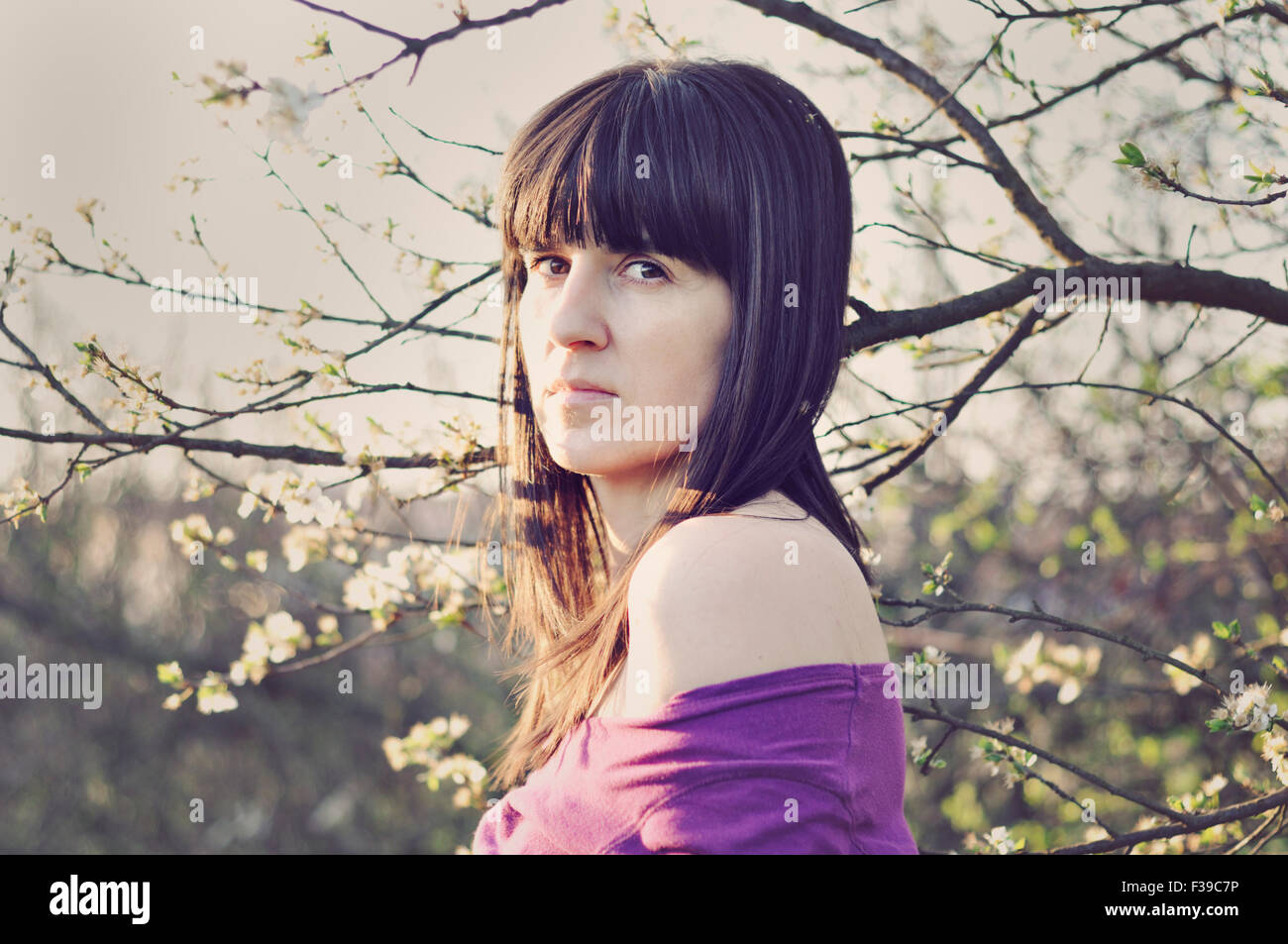 Portrait of mid adult woman, spring Stock Photo