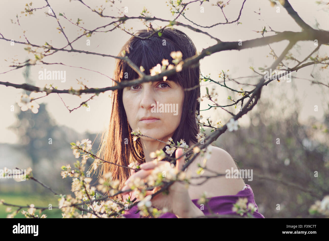 Serious mid adult woman portrait, spring Stock Photo