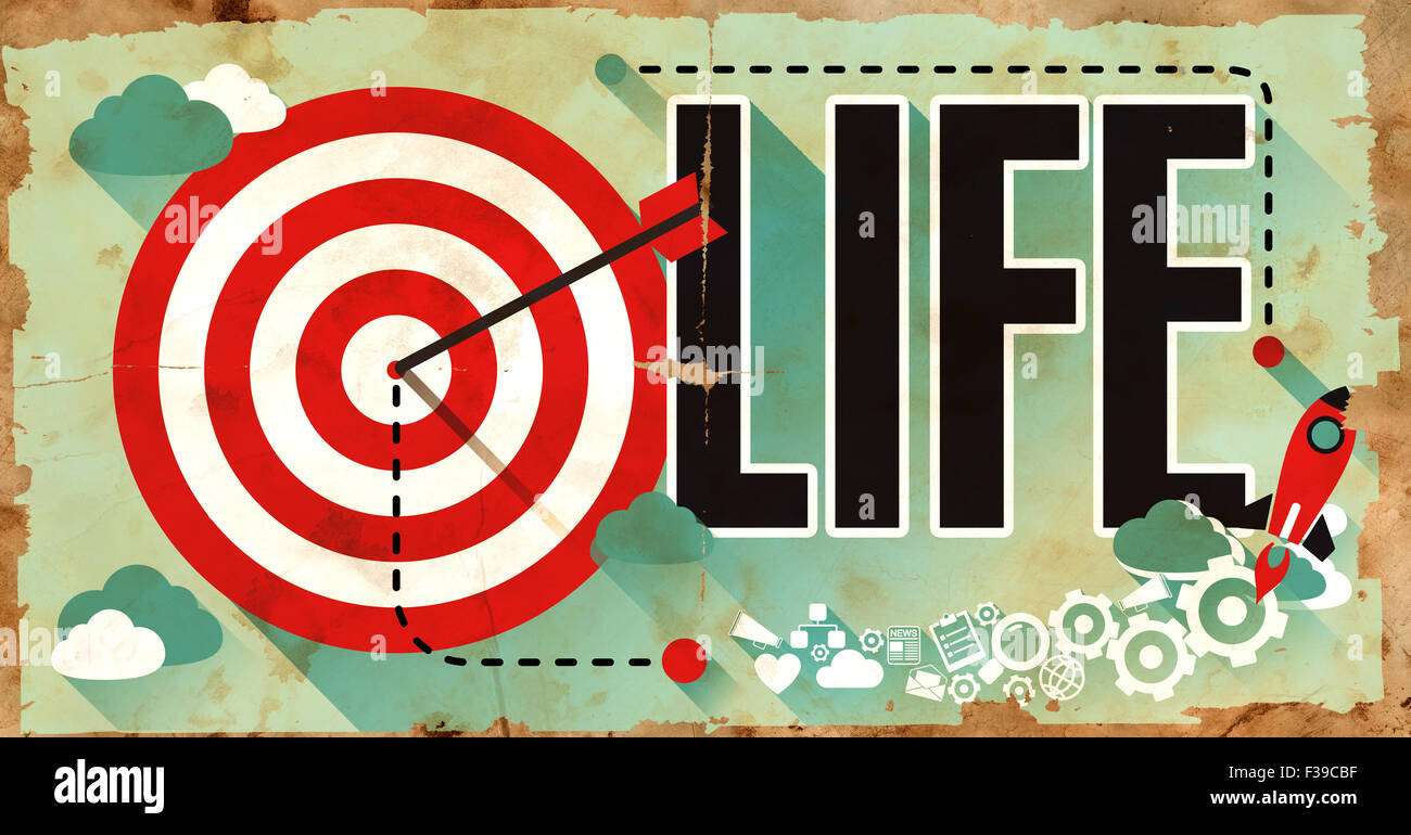 LIFE Concept. Poster on Old Paper in Flat Design with Long Shadows. Stock Photo