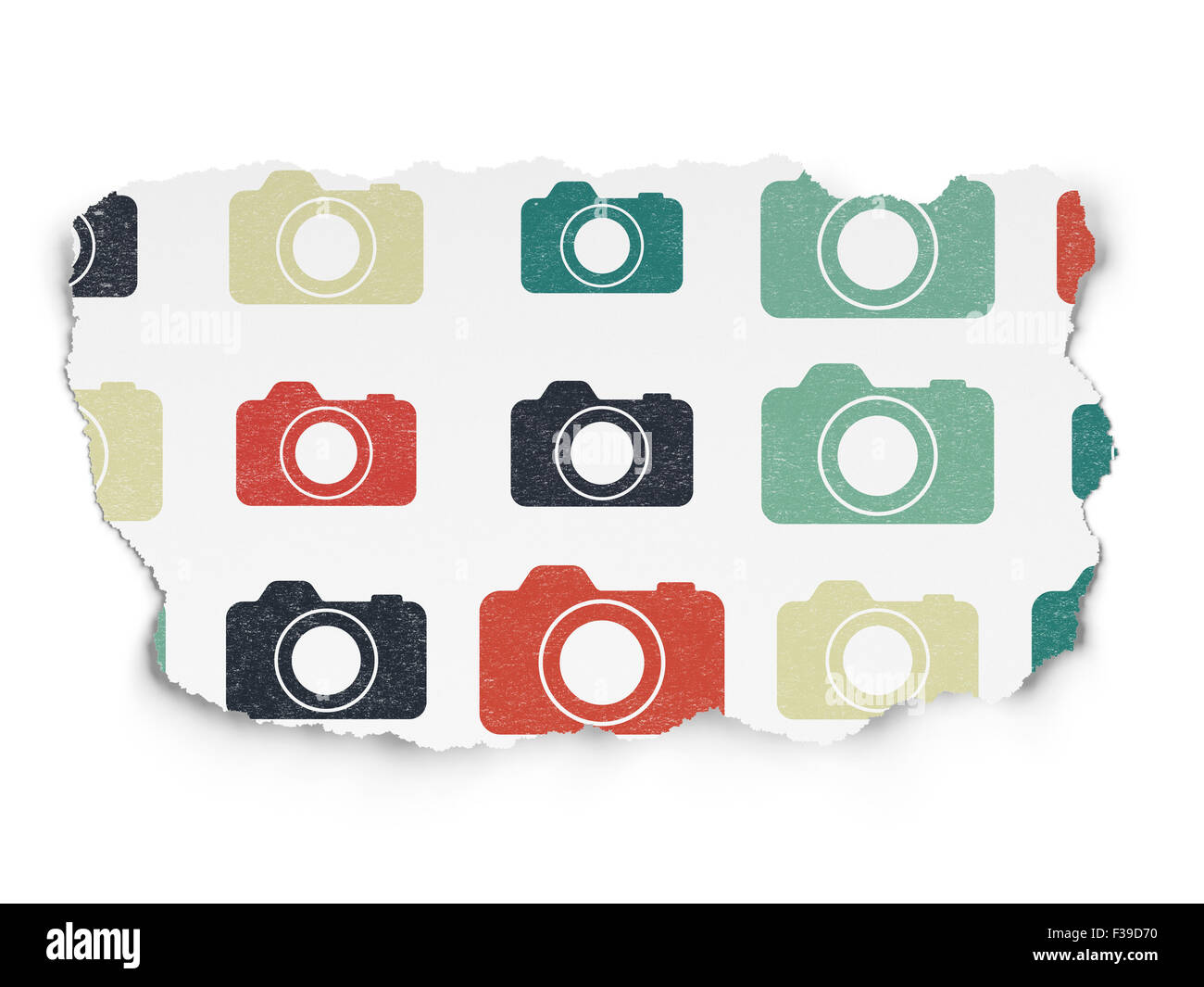 Tourism concept: Photo Camera icons on Torn Paper background Stock Photo