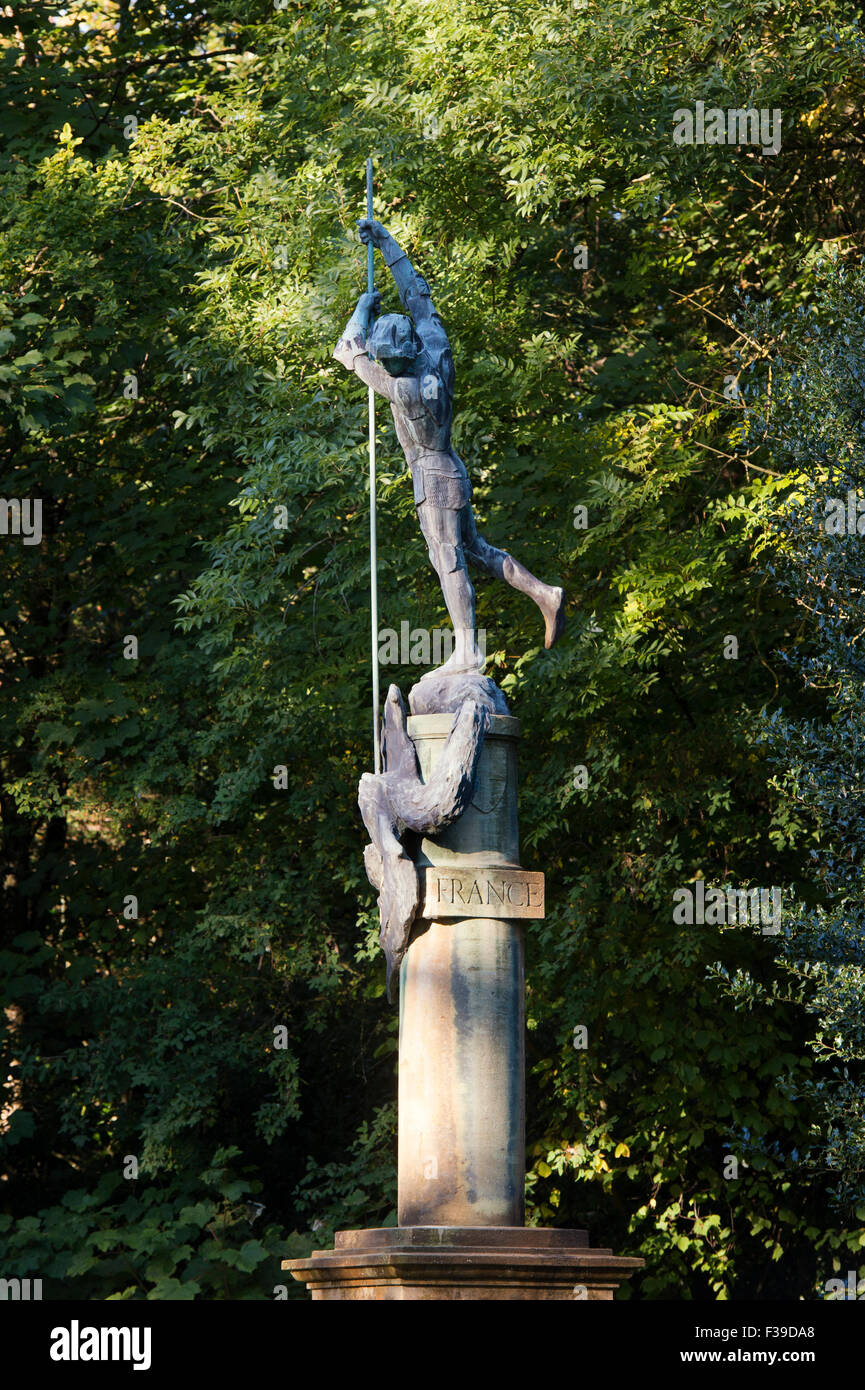 Saint George spearing a dragon. Stanway War Memorial, Cotswolds, Gloucestershire, England Stock Photo