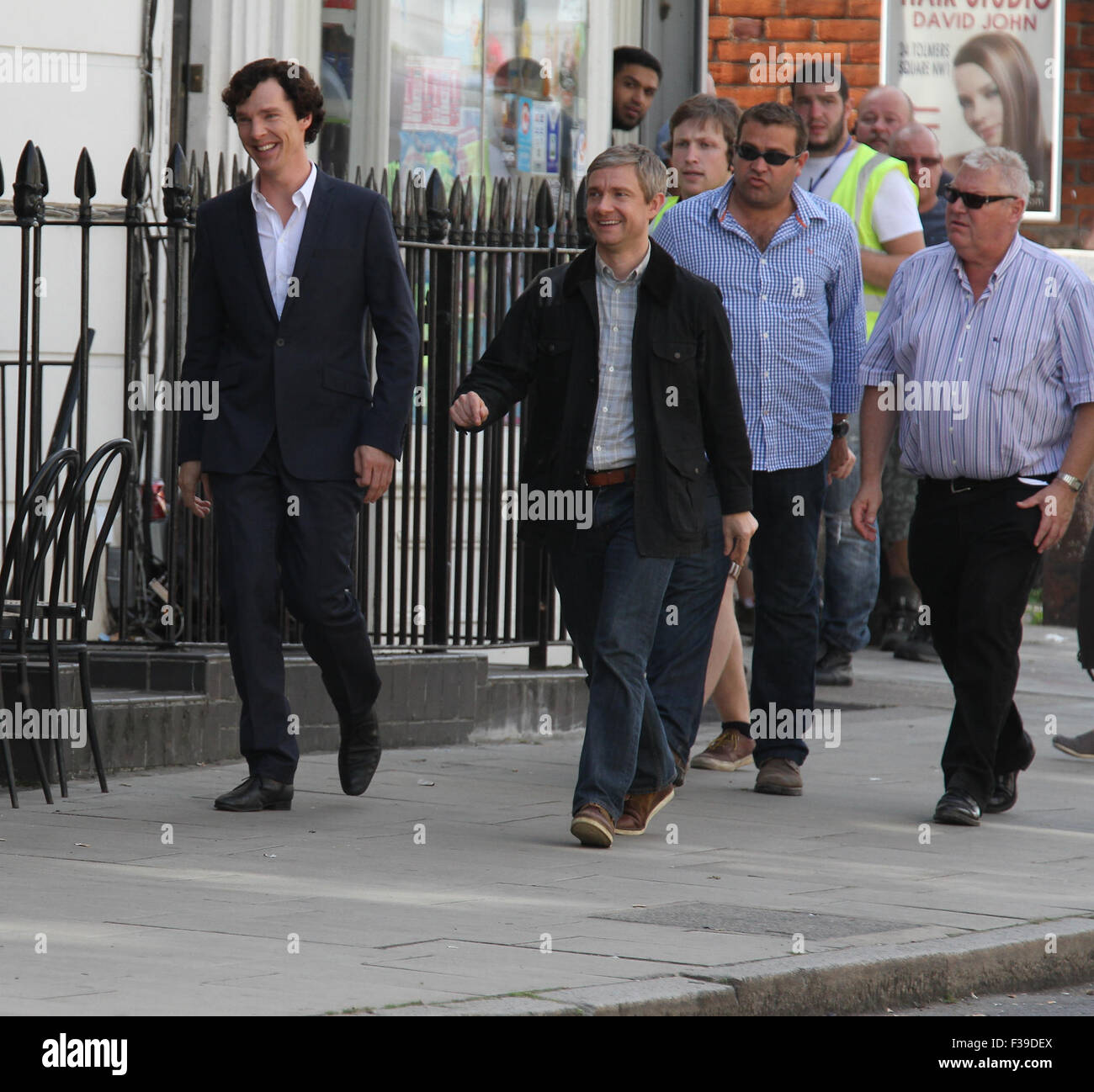 Benedict Cumberbatch and Martin Freeman seen filming scenes for  Sherlock in London Stock Photo