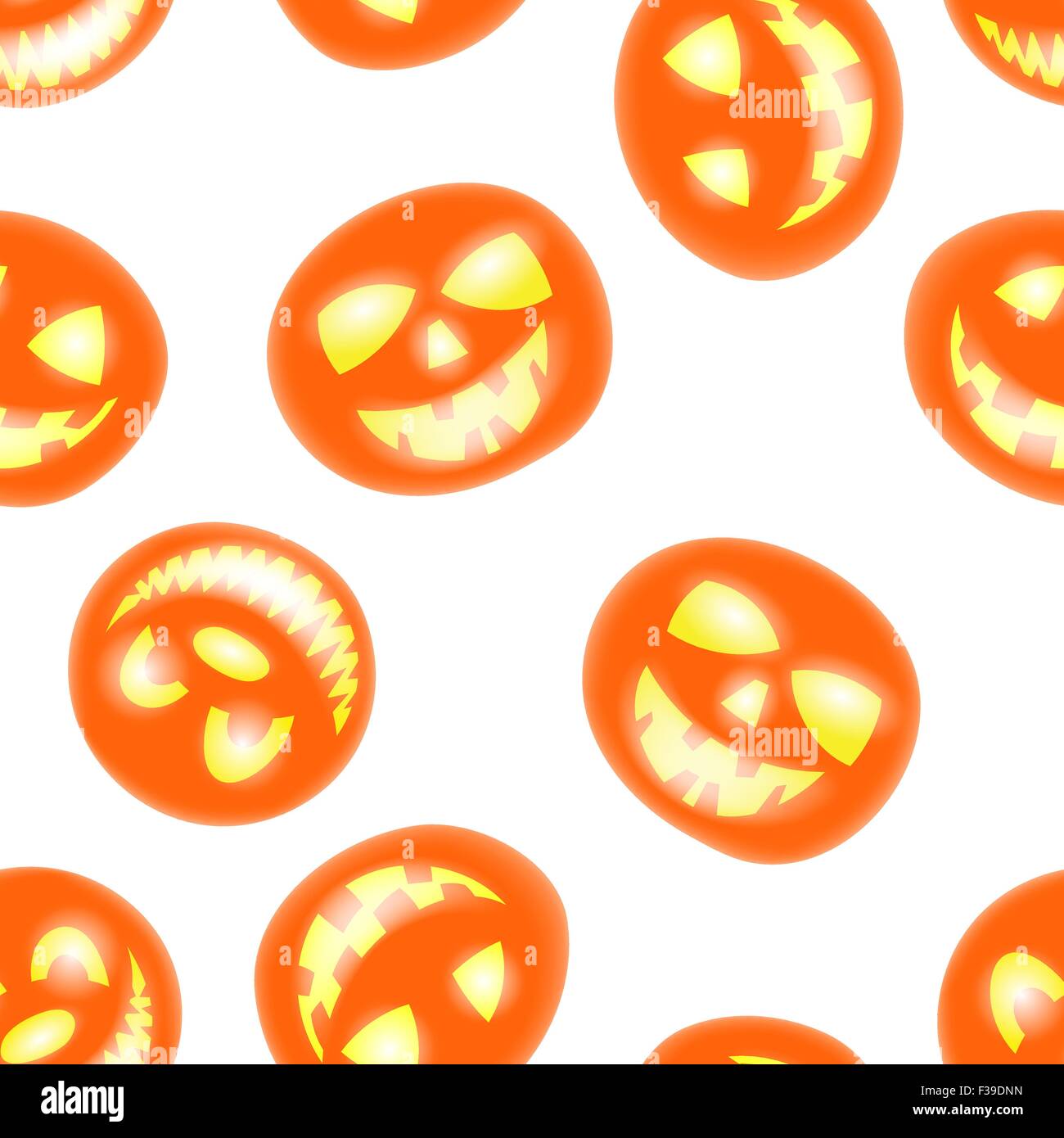 Halloween holiday seamless pattern with smiling pumpkins over white background for creating Halloween designs.  Vector illustration. Stock Vector