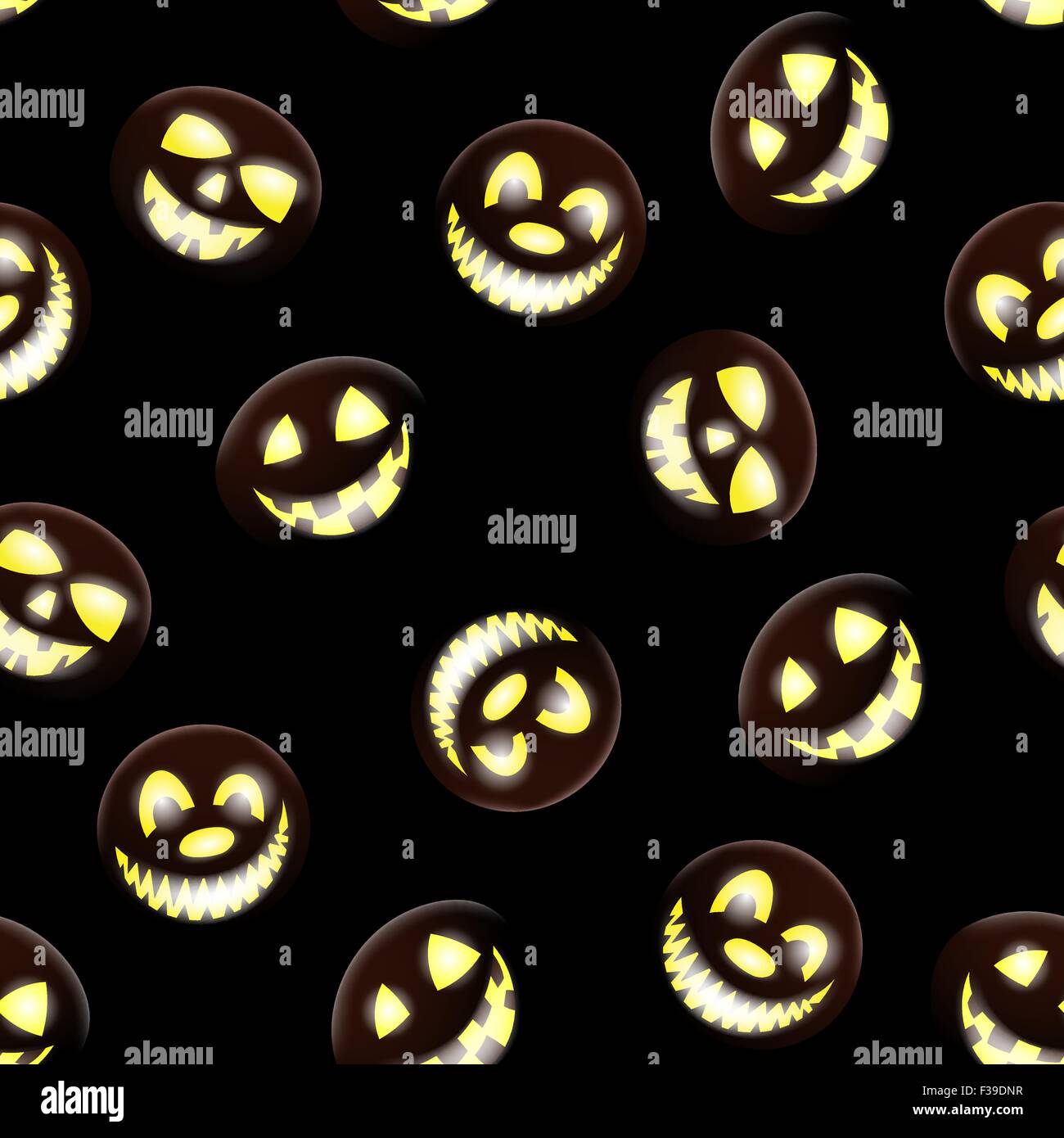 Halloween holiday seamless pattern with smiling pumpkins over black ...