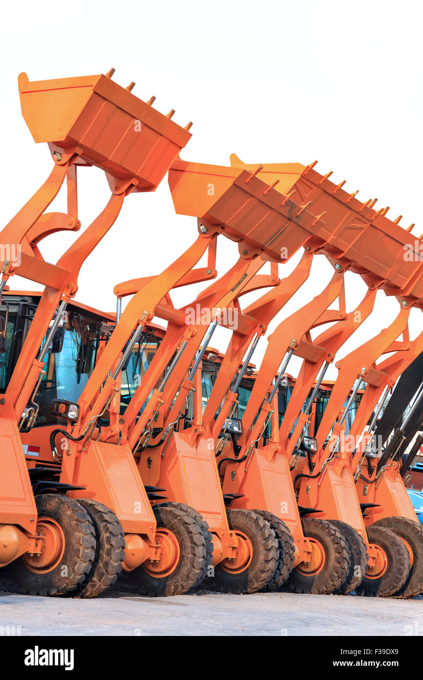 A row fo eacavator on site Stock Photo