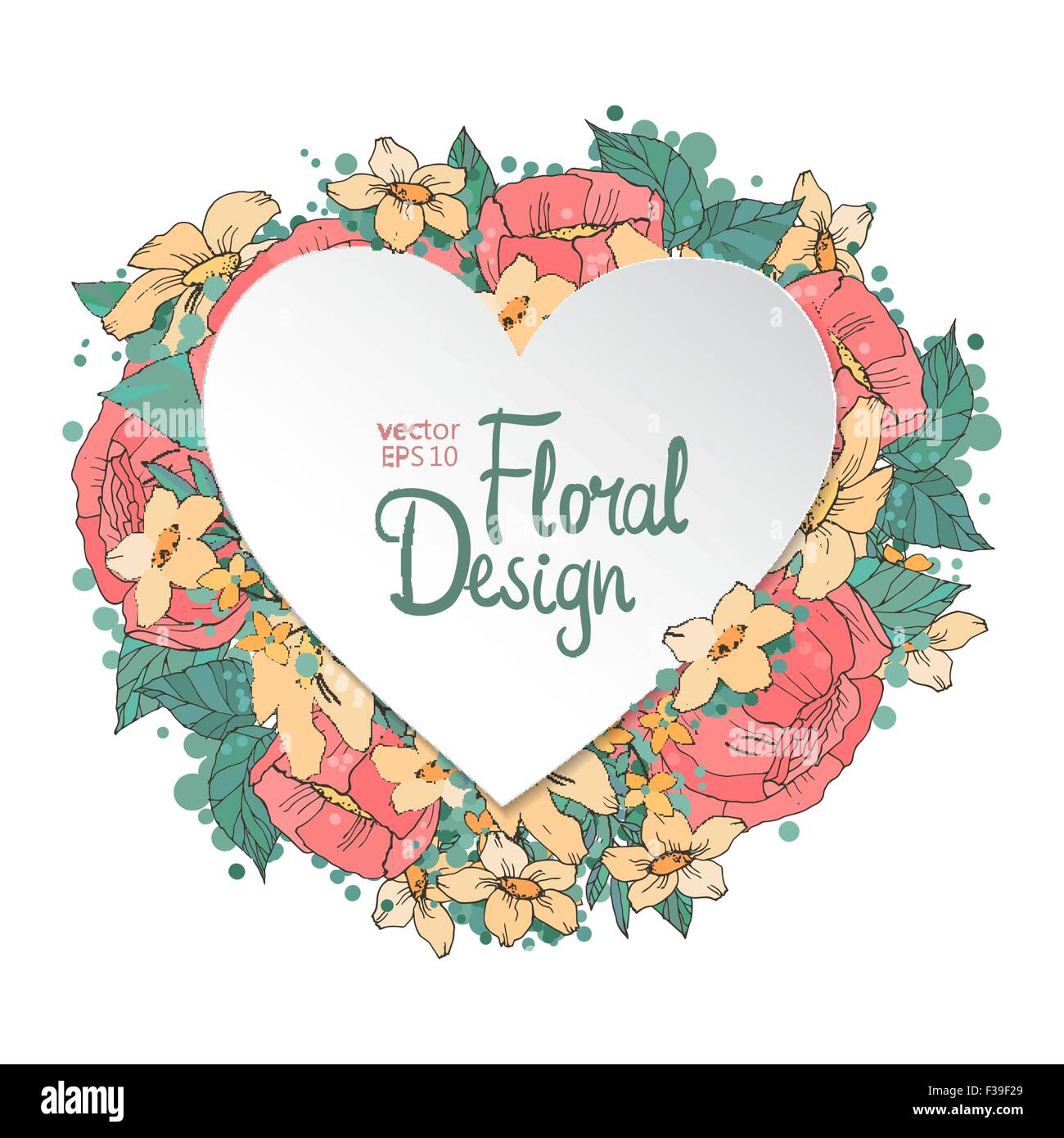 Vintage elegant heart frame with red rose Stock Vector Images - Alamy
