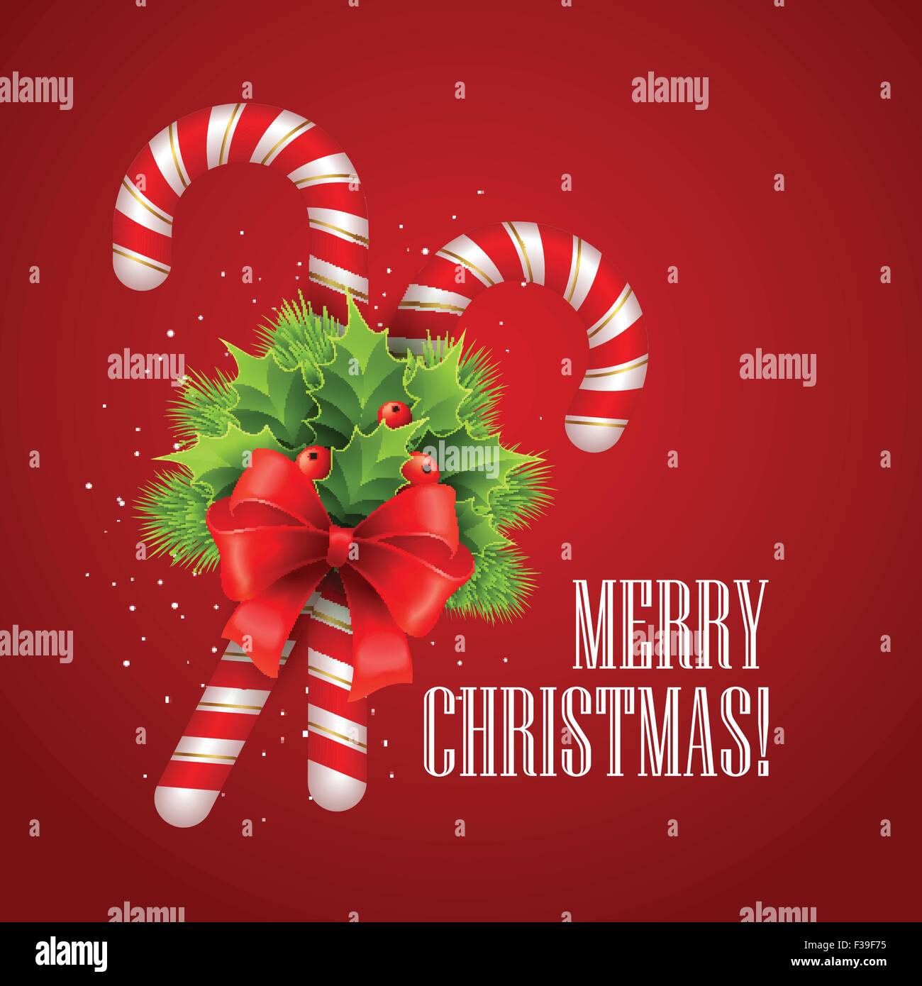 Christmas candy cane with holly and red bow. Vector illustration Stock ...