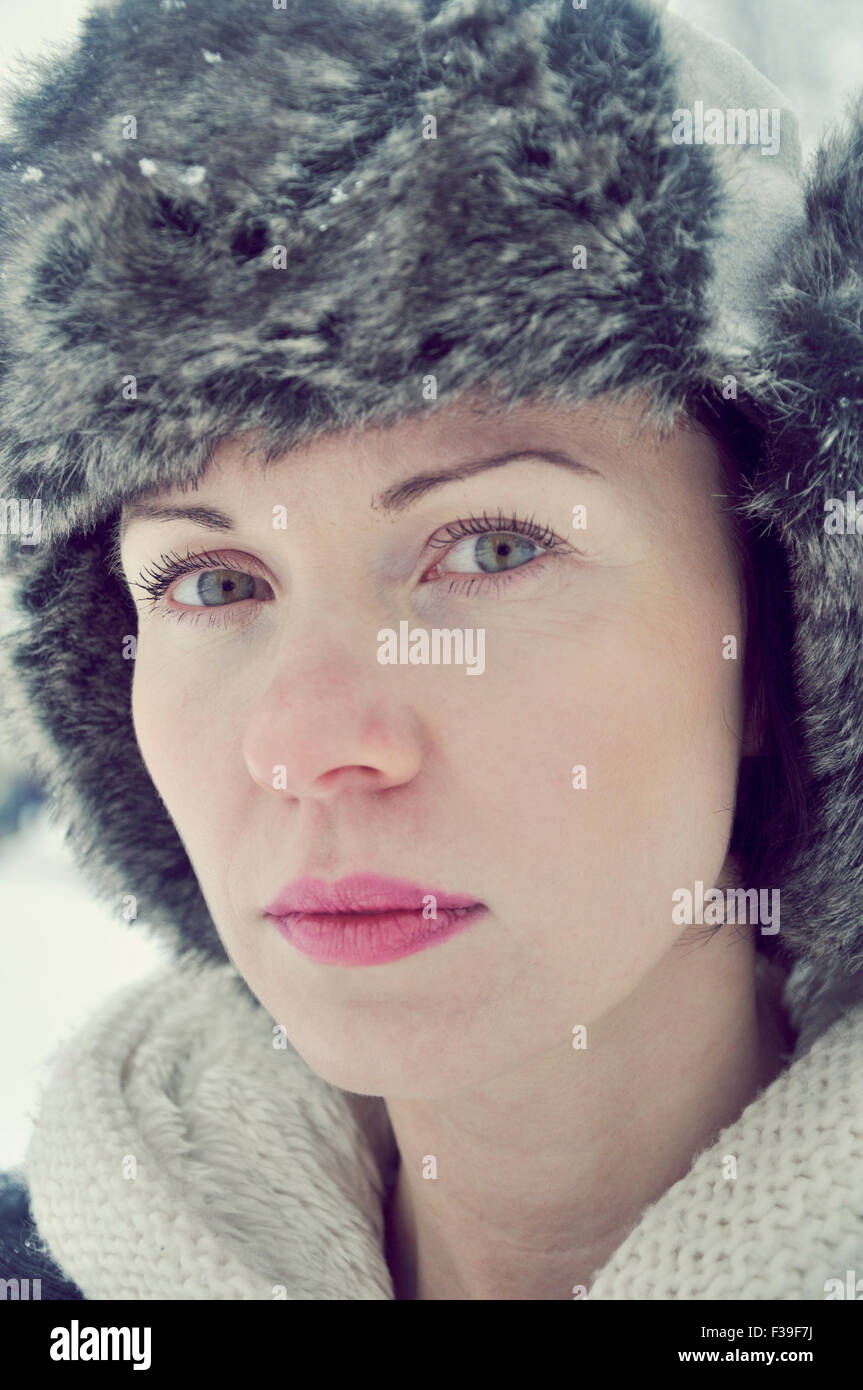 Serious mid adult woman portrait, winter Stock Photo