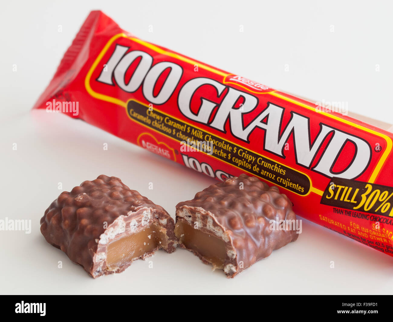 A 100 Grand Bar, a chocolate candy bar made by Nestlé. Stock Photo