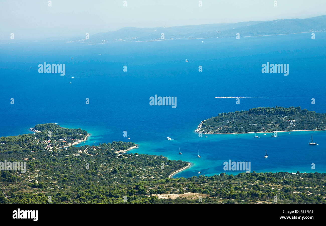 beautiful view of the Dalmatian coast of Croatia near Split airport with bays, coves and islands Stock Photo