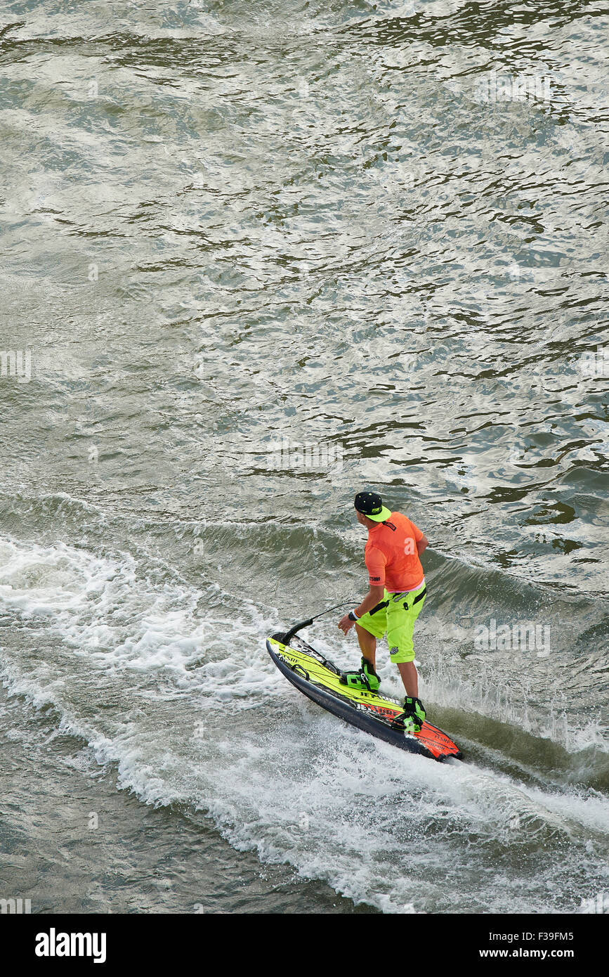 Jet-Surf exhibition in the Red Bull Cliff Diving, Bilbao, Biscay, Basque Country, Spain, Europe Stock Photo