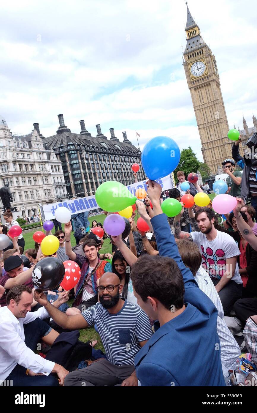 Protesters gather in Parliament Square for a mass inhalation of nitrous