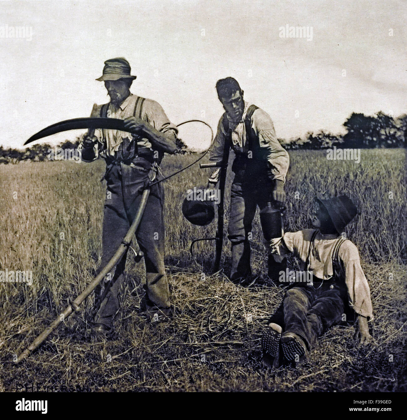 Farmworkers during the Barley Harvest in Suffolk 1888 Peter Henry Emerson 1856 - 1936 ( from: Life and Landscape on the Norfolk Broads1886  ) Stock Photo