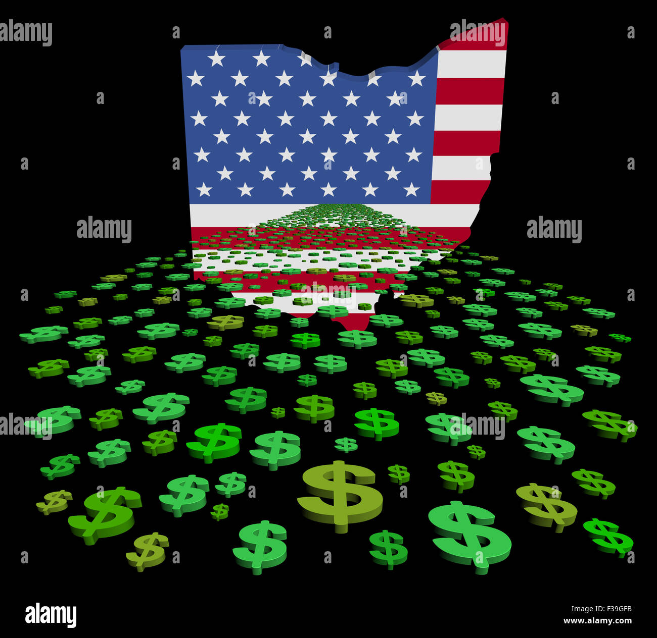 Ohio map flag with abstract dollars illustration Stock Photo - Alamy