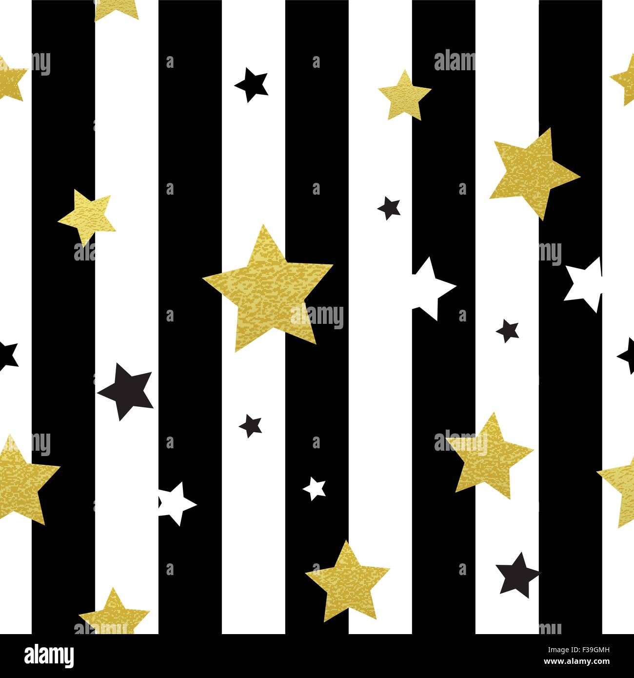 Black, white and gold stars seamless patterns. Vector illustration