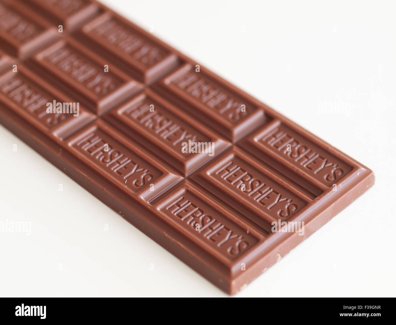 A Hershey's milk chocolate bar. Stock Photo