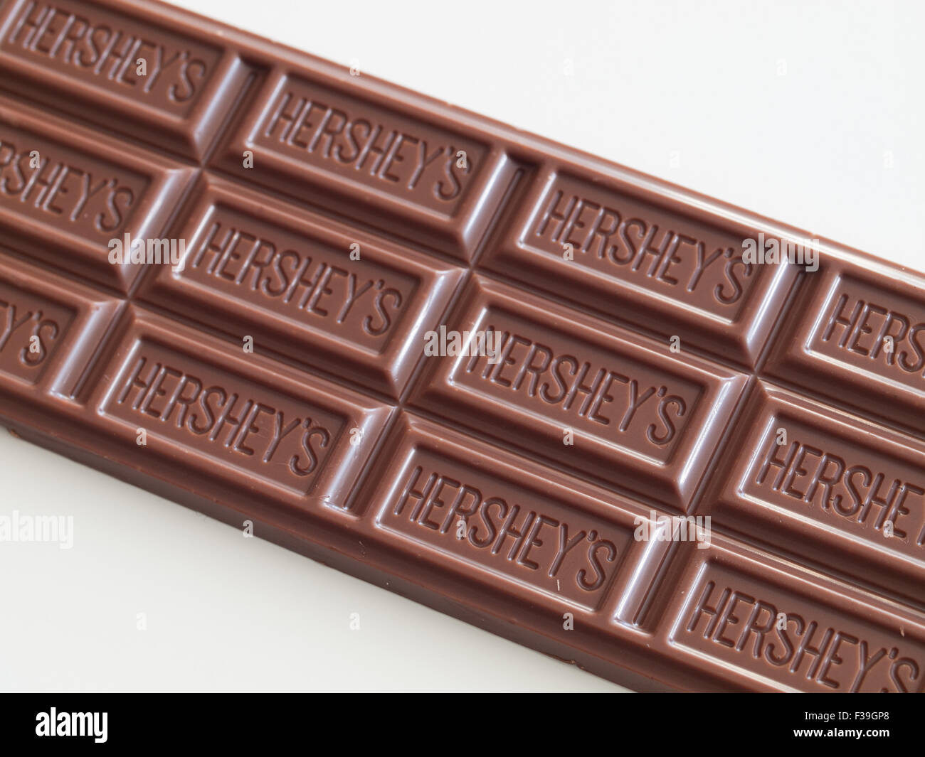 A Hershey's milk chocolate bar. Stock Photo