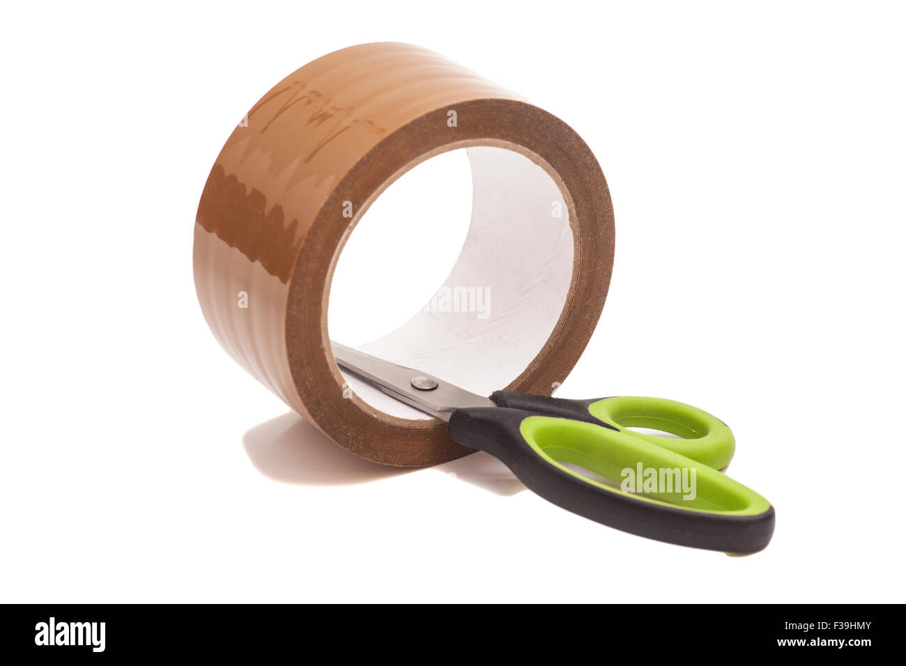 Scissors And Roll Of Duct Tape isolated on white Stock Photo
