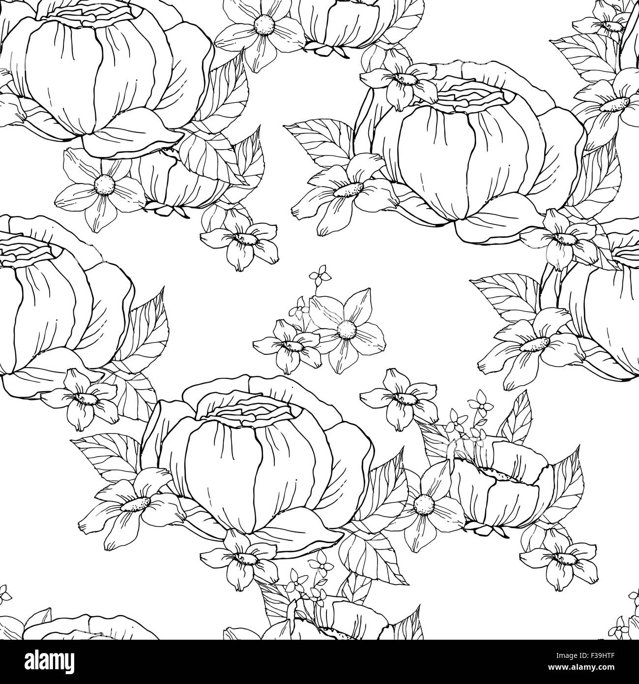 Seamless black and white floral pattern Stock Vector Image & Art - Alamy