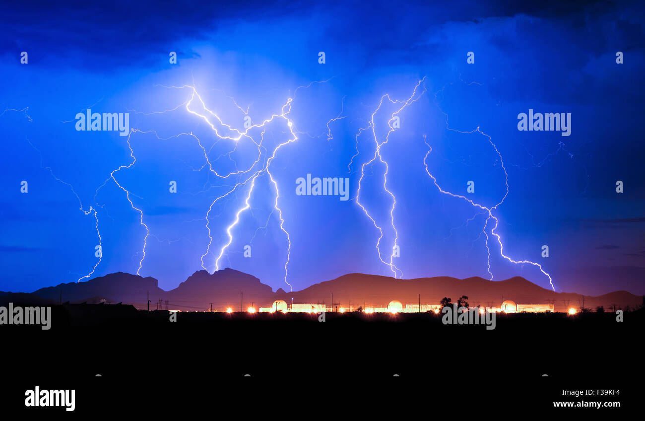 Lighting strike over Palo Verde Nuclear Generating Station behind