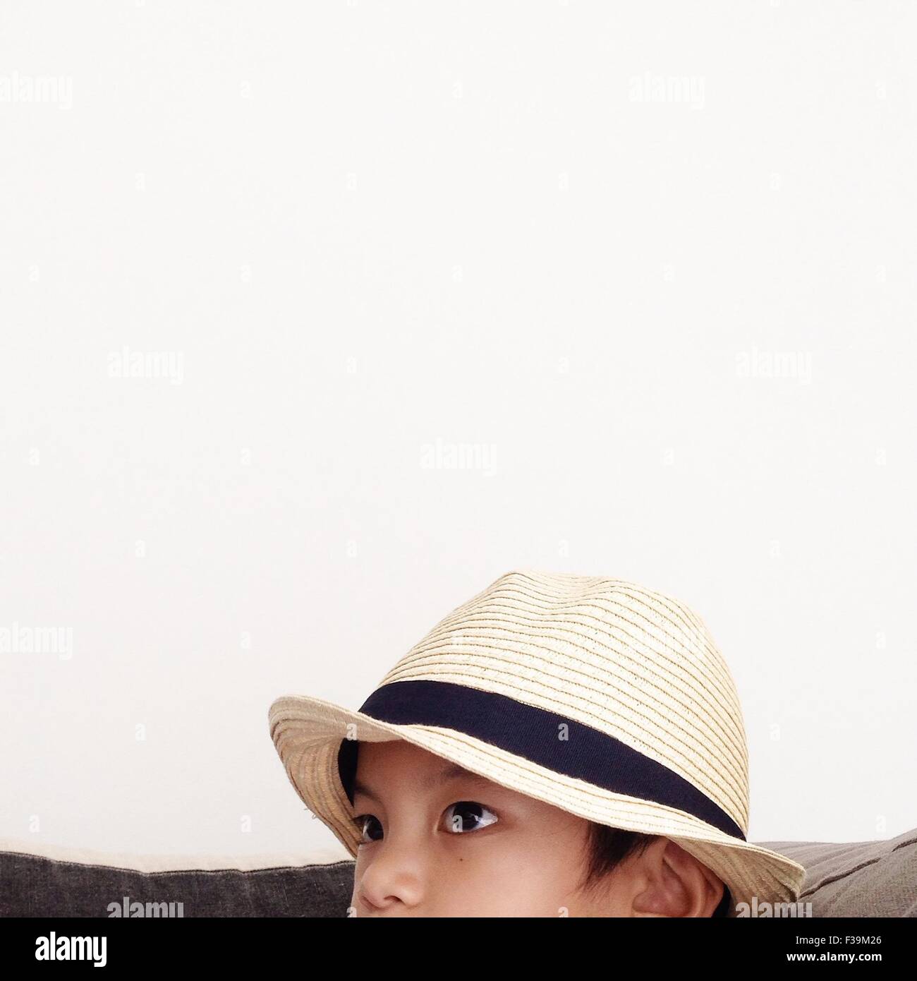 Portrait of a boy wearing straw hat Stock Photo