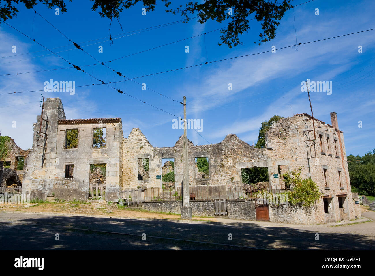 The ruined village of Oradour-Sur-Glane in France where 642 of its inhabitants, including women and children, were massacred Stock Photo