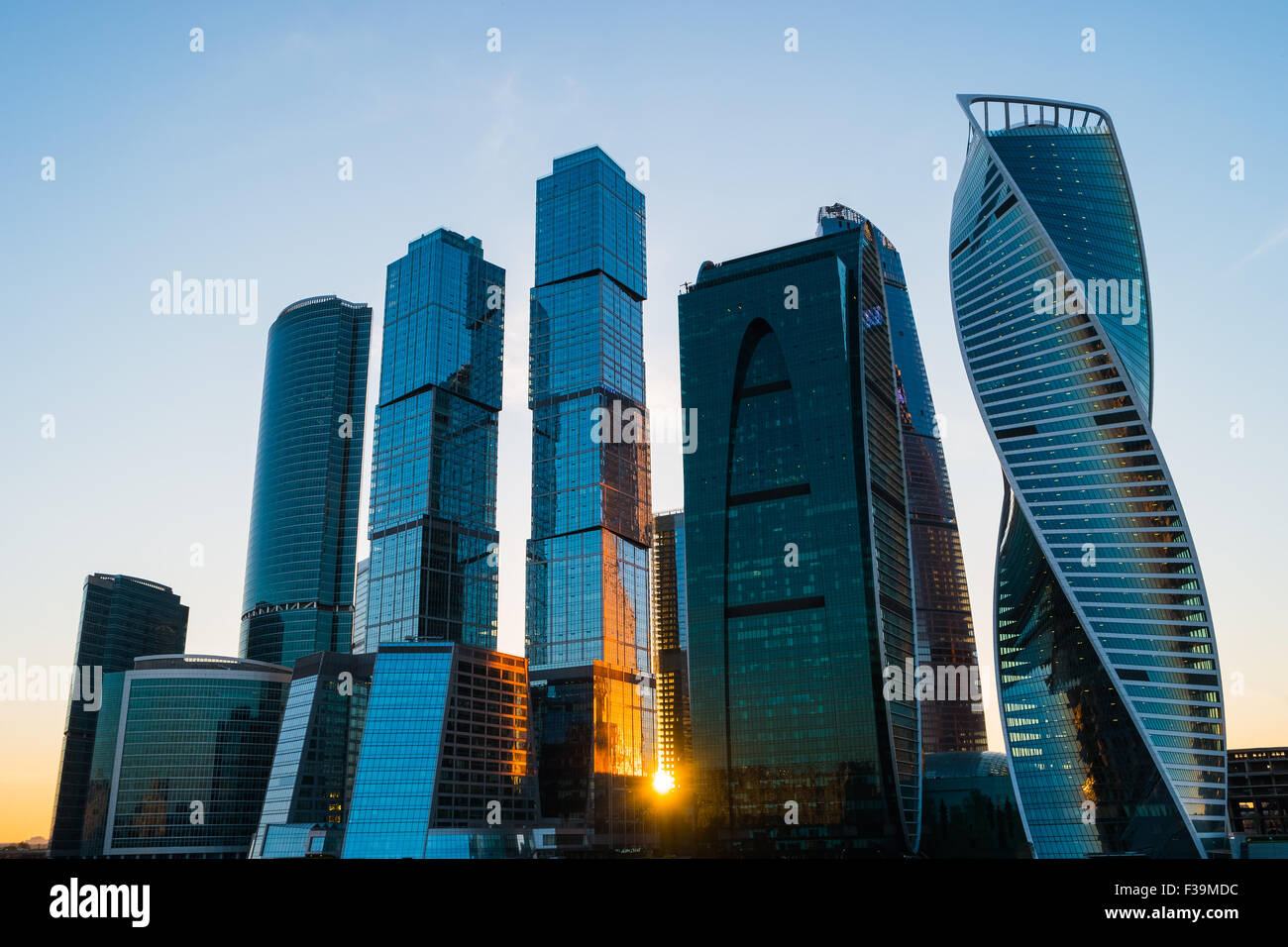 Skyscrapers in Moscow City at sunset, Russia Stock Photo
