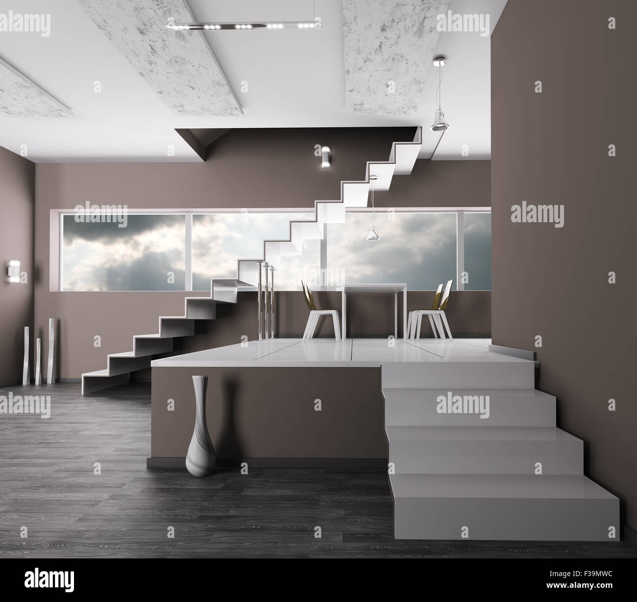 Interior of a room with staircase 3d render Stock Photo - Alamy