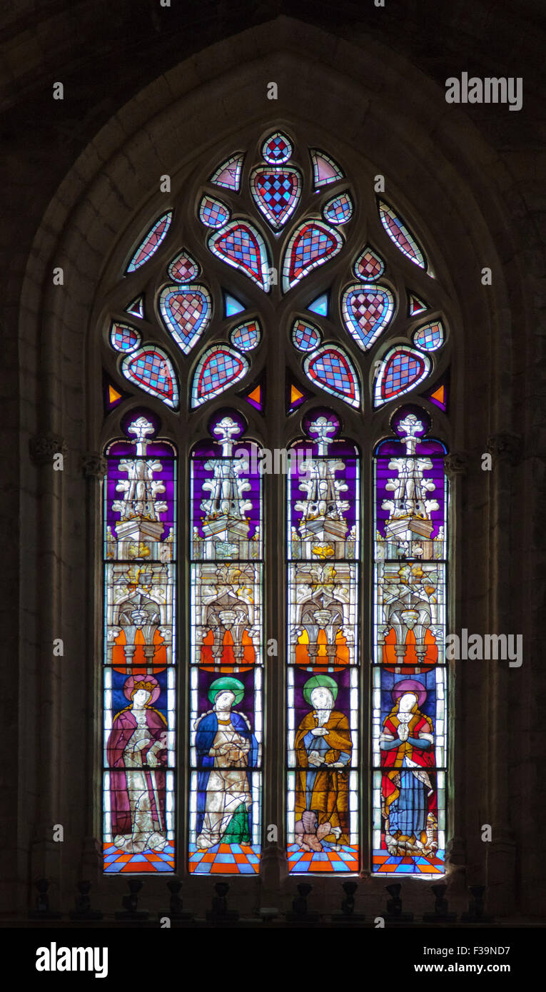 Stained-glass window in Seville cathedral, Spain, Andalusia Stock Photo