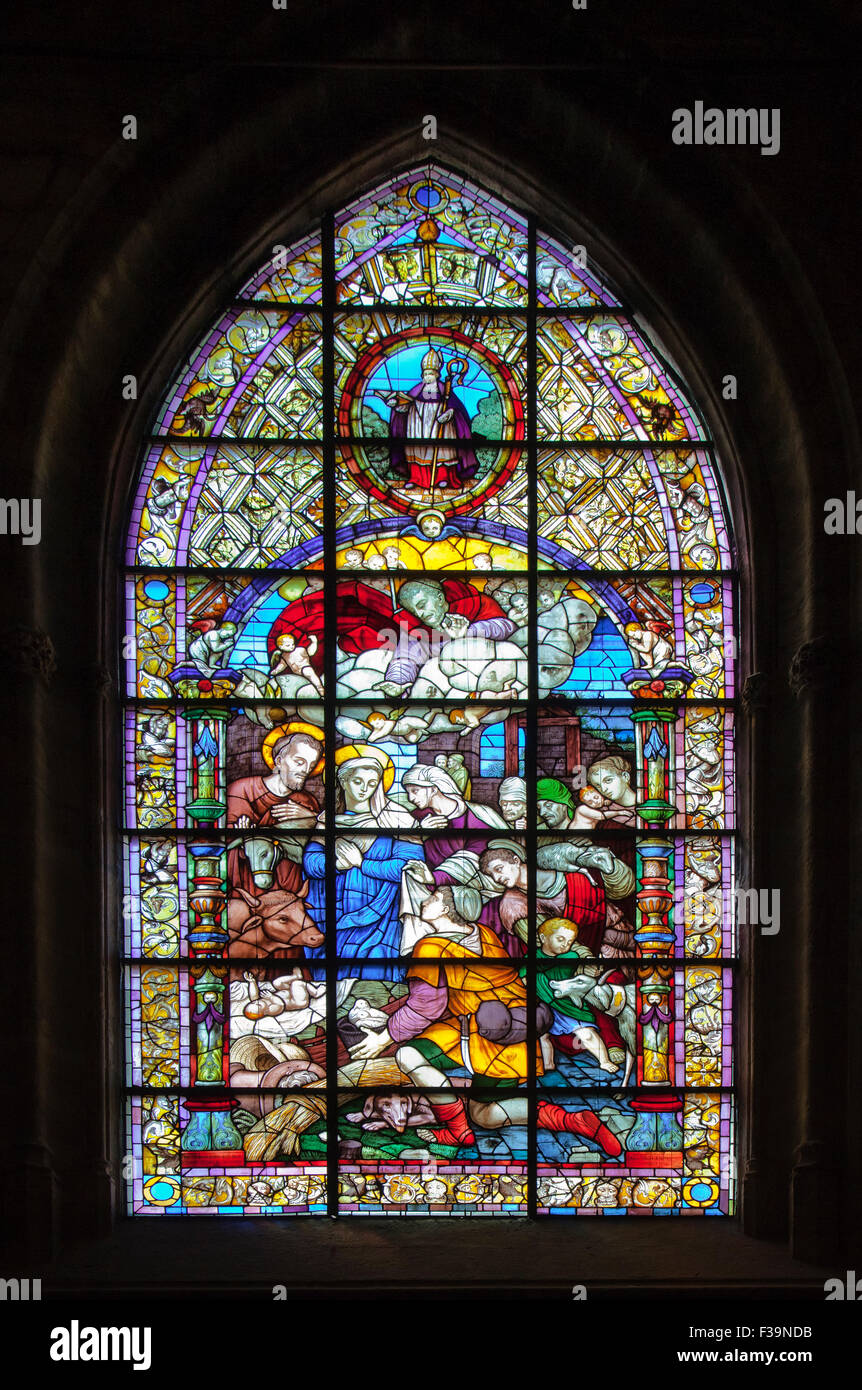 Stained-glass window in Seville cathedral, Spain, Andalusia Stock Photo