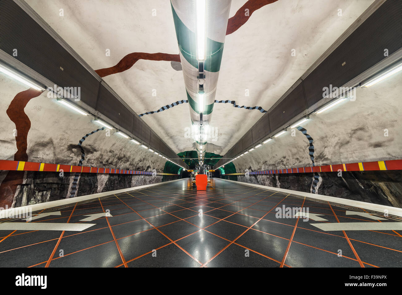 Inside Huvudsta subway station in Stockholm Tunnelbana Stock Photo