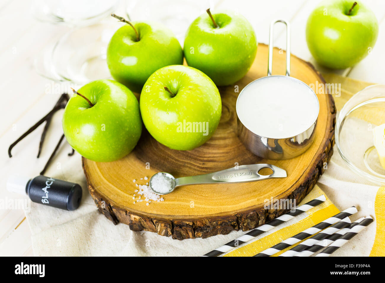 Ingredients for preparing homemade black candy apples Stock Photo Alamy