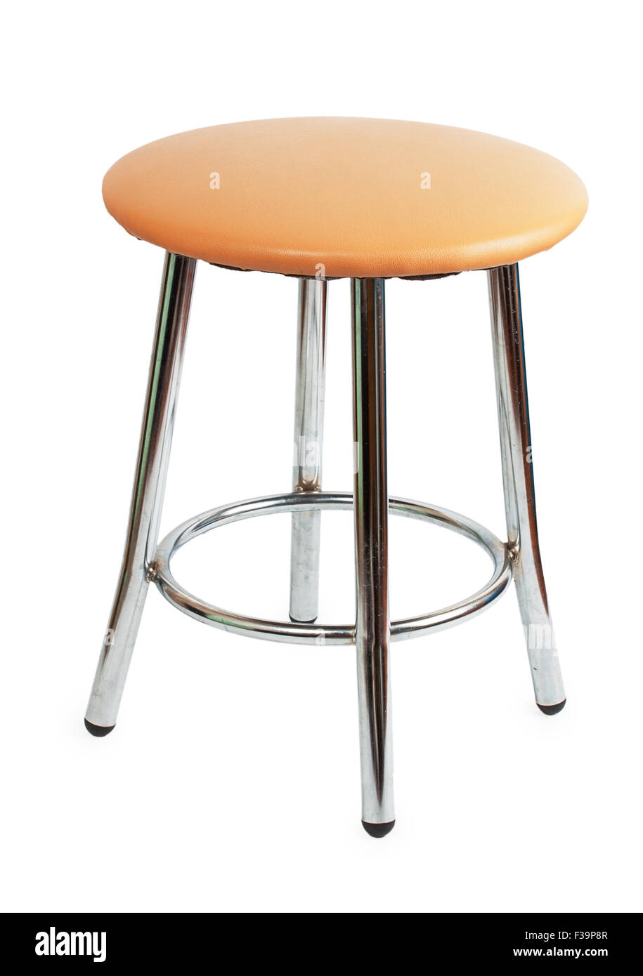 beige stool with metal legs isolated on white background Stock Photo