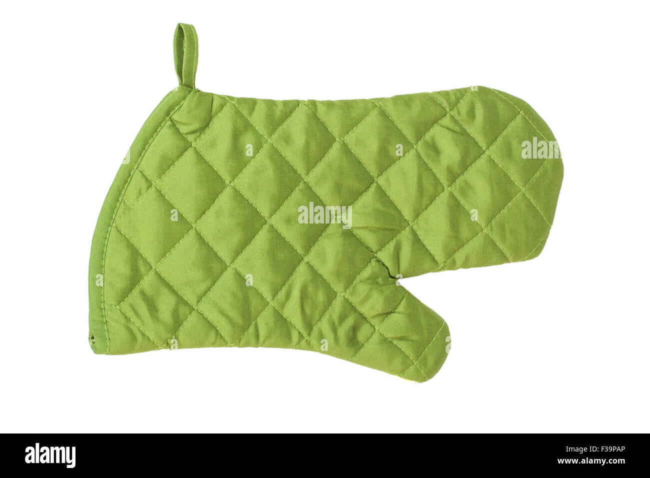Green heat protective mitten isolated on white background Stock Photo