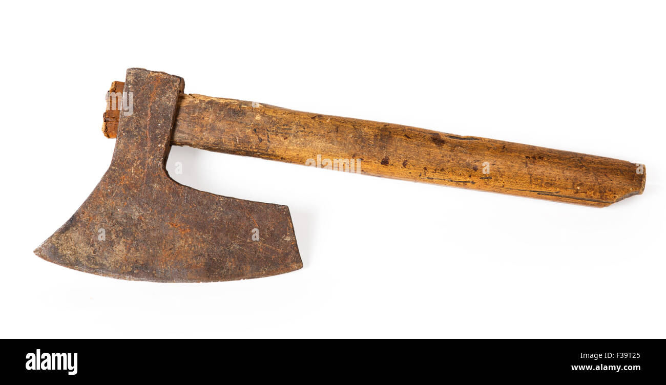 Old ax isolated on white background Stock Photo